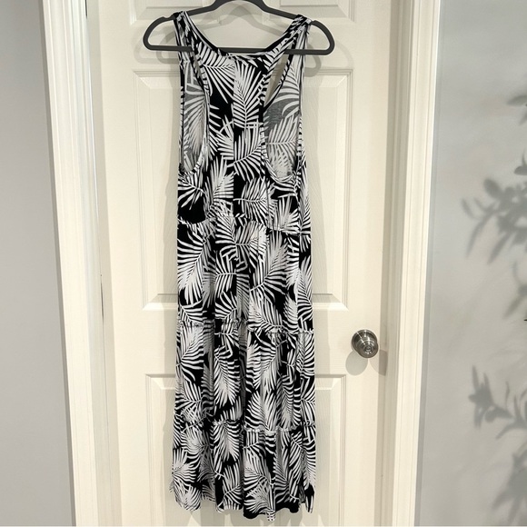 Terra & Sky Midi Tropical Racerback Black White Leaf Print Dress Plus Size 0 - Picture 7 of 11